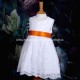 Girls White Floral Lace Dress with Orange Satin Sash
