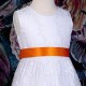 Girls White Floral Lace Dress with Orange Satin Sash