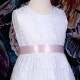 Girls White Floral Lace Dress with Pale Pink Satin Sash