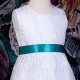 Girls White Floral Lace Dress with Teal Satin Sash