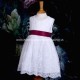 Girls White Floral Lace Dress with Wine Satin Sash