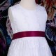 Girls White Floral Lace Dress with Wine Satin Sash