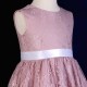 Girls Dusky Pink Fringe Lace Dress with White Satin Sash