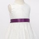 Girls Ivory Fringe Lace Dress with Aubergine Satin Sash