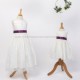 Girls Ivory Fringe Lace Dress with Aubergine Satin Sash