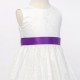 Girls Ivory Fringe Lace Dress with Cadbury Purple Satin Sash