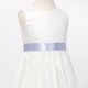 Girls Ivory Fringe Lace Dress with Cornflower Blue Satin Sash