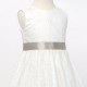 Girls Ivory Fringe Lace Dress with Mink Taupe Satin Sash