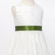 Girls Ivory Fringe Lace Dress with Moss Green Satin Sash
