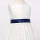 Girls Ivory Fringe Lace Dress with Navy Satin Sash