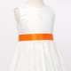 Girls Ivory Fringe Lace Dress with Orange Satin Sash