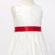 Girls Ivory Fringe Lace Dress with Red Satin Sash