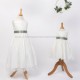 Girls Ivory Fringe Lace Dress with Sage Green Satin Sash