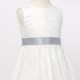 Girls Ivory Fringe Lace Dress with Silver Satin Sash