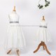 Girls Ivory Fringe Lace Dress with Silver Satin Sash