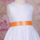Girls White Fringe Lace Dress with Apricot Spice Satin Sash