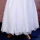 Girls White Fringe Lace Dress with Aubergine Satin Sash