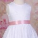 Girls White Fringe Lace Dress with Baby Pink Satin Sash