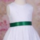 Girls White Fringe Lace Dress with Bottle Green Satin Sash