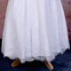 Girls White Fringe Lace Dress with Bottle Green Satin Sash