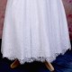 Girls White Fringe Lace Dress with Bright Coral Satin Sash