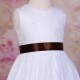 Girls White Fringe Lace Dress with Brown Satin Sash