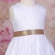 Girls White Fringe Lace Dress with Caramel Satin Sash