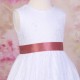 Girls White Fringe Lace Dress with Coral Satin Sash