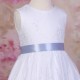 Girls White Fringe Lace Dress with Cornflower Blue Satin Sash