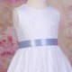 Girls White Fringe Lace Dress with Cornflower Blue Satin Sash