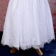Girls White Fringe Lace Dress with Cornflower Blue Satin Sash