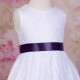 Girls White Fringe Lace Dress with Dark Purple Satin Sash