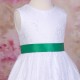 Girls White Fringe Lace Dress with Emerald Green Satin Sash