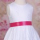 Girls White Fringe Lace Dress with Hot Pink Satin Sash