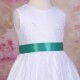 Girls White Fringe Lace Dress with Jade Green Satin Sash