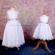 Girls White Fringe Lace Dress with Lilac Satin Sash