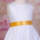 Girls White Fringe Lace Dress with Marigold Satin Sash