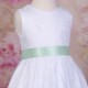 Girls White Fringe Lace Dress with Mint Green Satin Sash