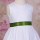 Girls White Fringe Lace Dress with Moss Green Satin Sash