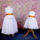 Girls White Fringe Lace Dress with Orange Satin Sash