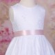 Girls White Fringe Lace Dress with Pale Pink Satin Sash