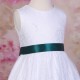 Girls White Fringe Lace Dress with Petrol Green Satin Sash