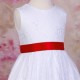 Girls White Fringe Lace Dress with Red Satin Sash