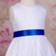 Girls White Fringe Lace Dress with Royal Blue Satin Sash