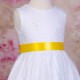 Girls White Fringe Lace Dress with Sunshine Yellow Satin Sash