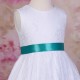 Girls White Fringe Lace Dress with Teal Satin Sash