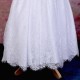 Girls White Fringe Lace Dress with Teal Satin Sash
