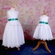 Girls White Fringe Lace Dress with Teal Satin Sash