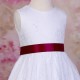 Girls White Fringe Lace Dress with Wine Satin Sash