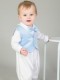 Baby Boys White & Blue Bow Tie Romper, Waistcoat & Hat